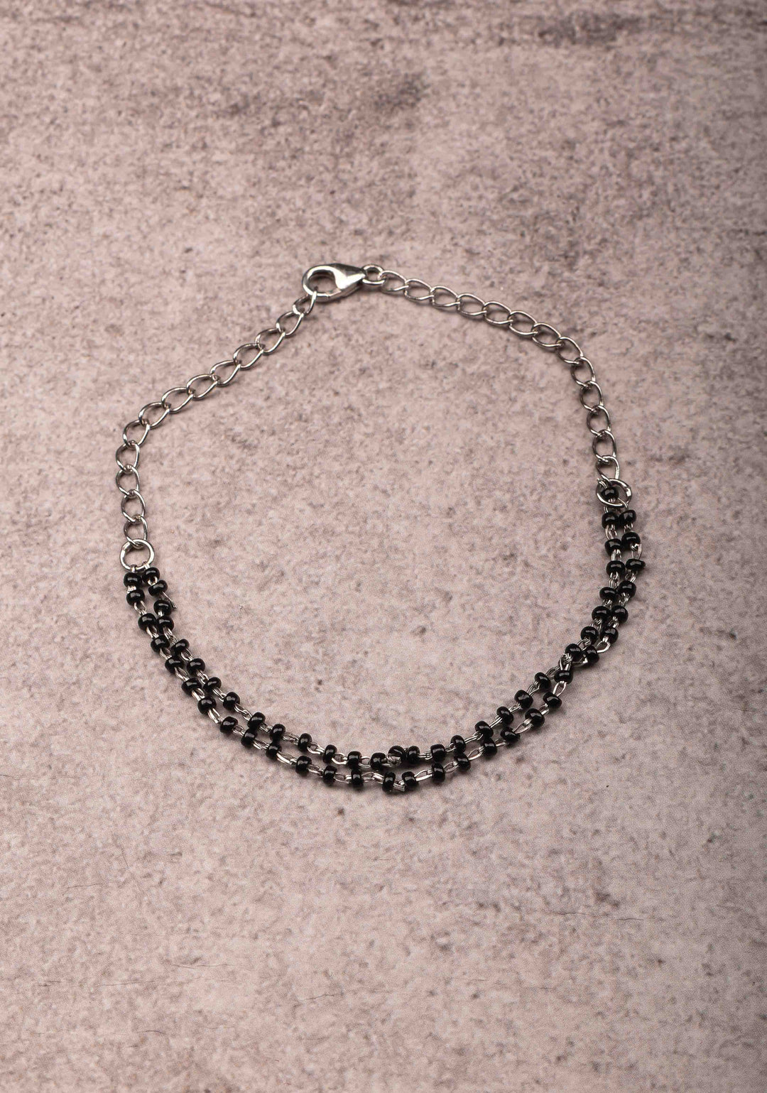 925 Silver Elegant 2-Stranded Mangalsutra Bracelet with Black Beads