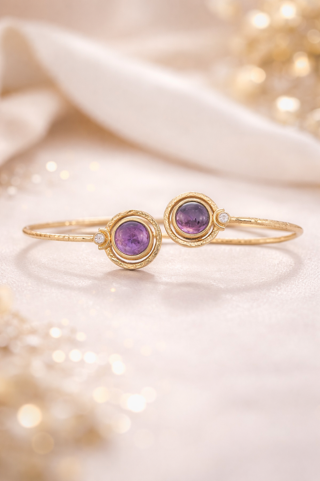 Amethyst Dual Stone Gold Handcuff Bracelet | SHOBITAM