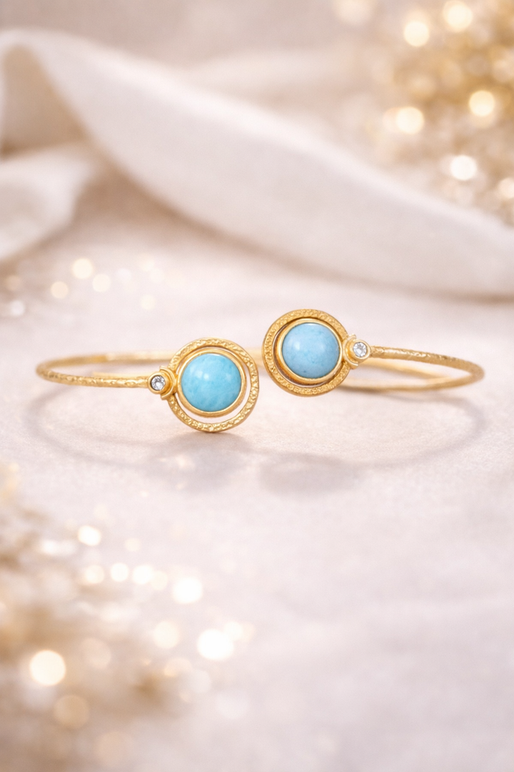 Natural Blue Amazonite Stone Handcuff Bracelet  | SHOBITAM