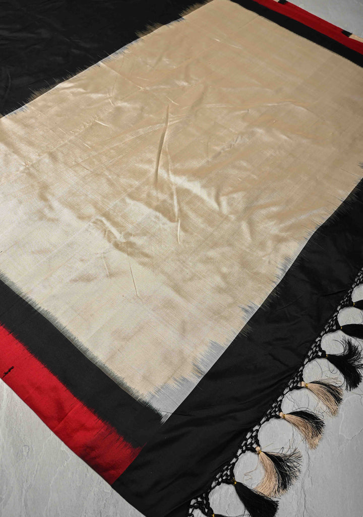 Black Ikkat Pure Silk Saree with contrast Border and Pallu | SILK MARK CERTIFIED