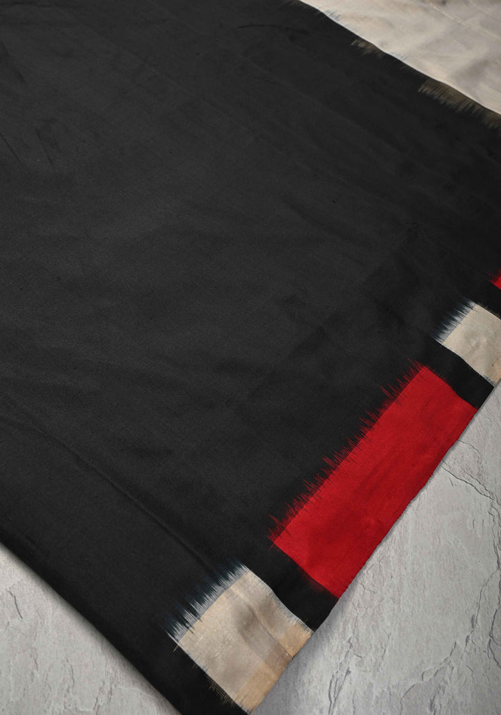Black Ikkat Pure Silk Saree with contrast Border and Pallu | SILK MARK CERTIFIED