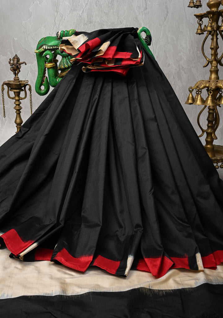 Black Ikkat Pure Silk Saree with contrast Border and Pallu | SILK MARK CERTIFIED