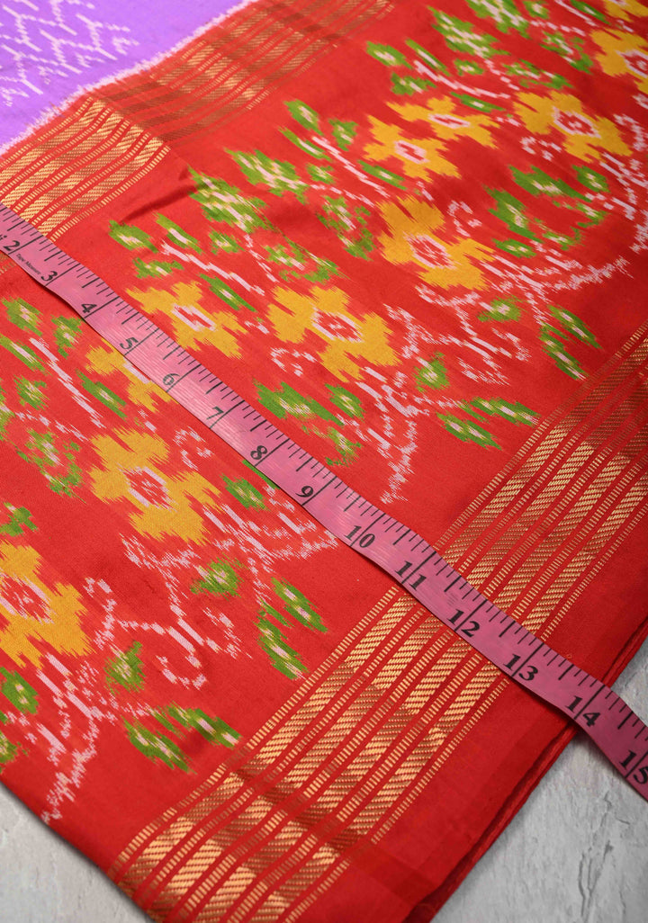 Lavender Pochampally Ikkat Pure Silk Saree with Ikkat Weave and Contrast Zari Border  | SILK MARK CERTIFIED