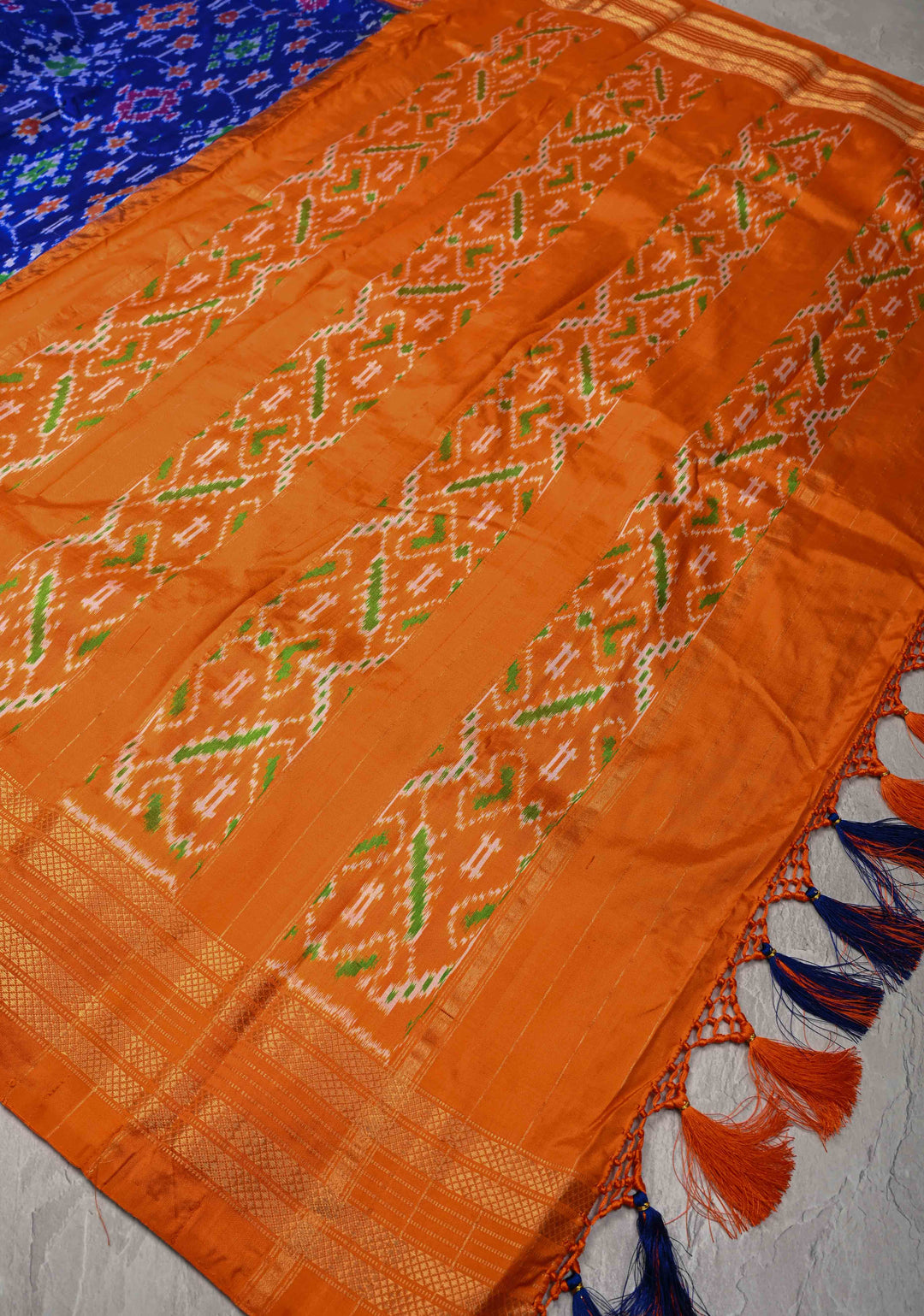 Cobalt Blue Pochampally Ikkat Pure Silk Saree with Brocade and Contrast Zari Border  | SILK MARK CERTIFIED