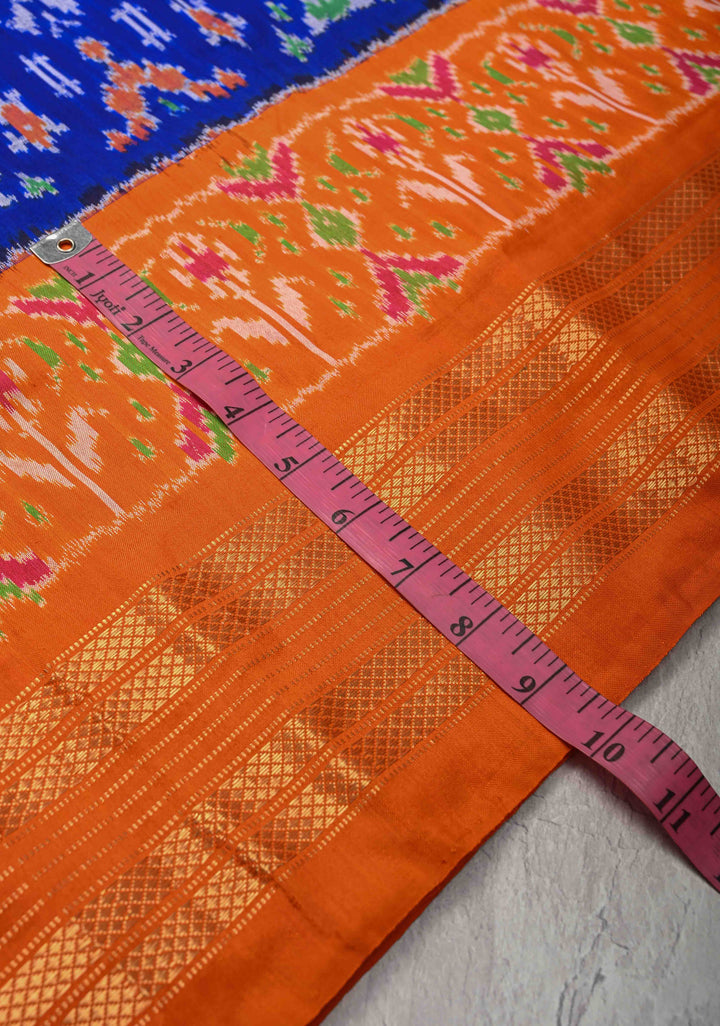 Cobalt Blue Pochampally Ikkat Pure Silk Saree with Brocade and Contrast Zari Border  | SILK MARK CERTIFIED