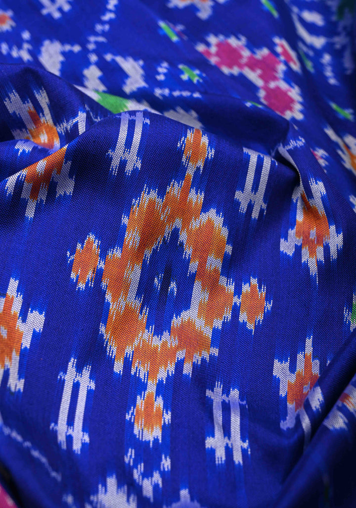 Cobalt Blue Pochampally Ikkat Pure Silk Saree with Brocade and Contrast Zari Border  | SILK MARK CERTIFIED