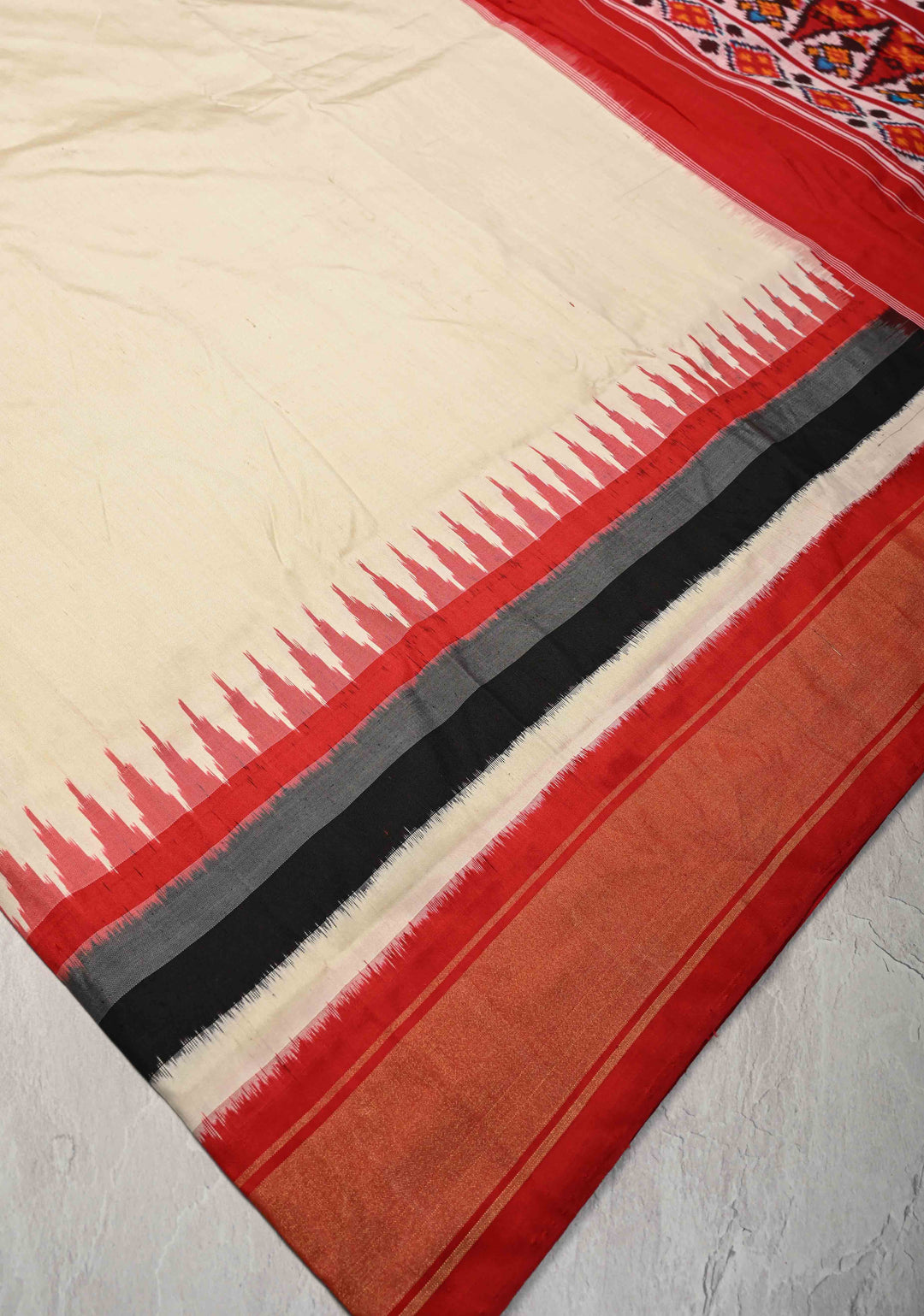 Striking Pochampally Ikkat Pure Silk Saree with Panel and Contrast Zari Border  | SILK MARK CERTIFIED
