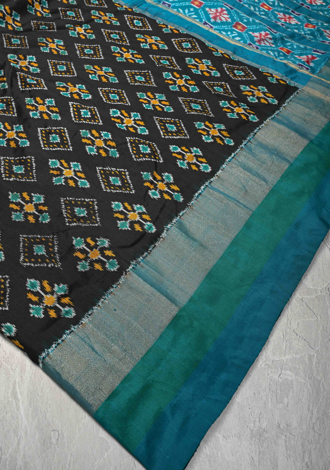 Black Pochampally Ikkat Pure Silk Saree with Brocade and Contrast Zari Border | SILK MARK CERTIFIED