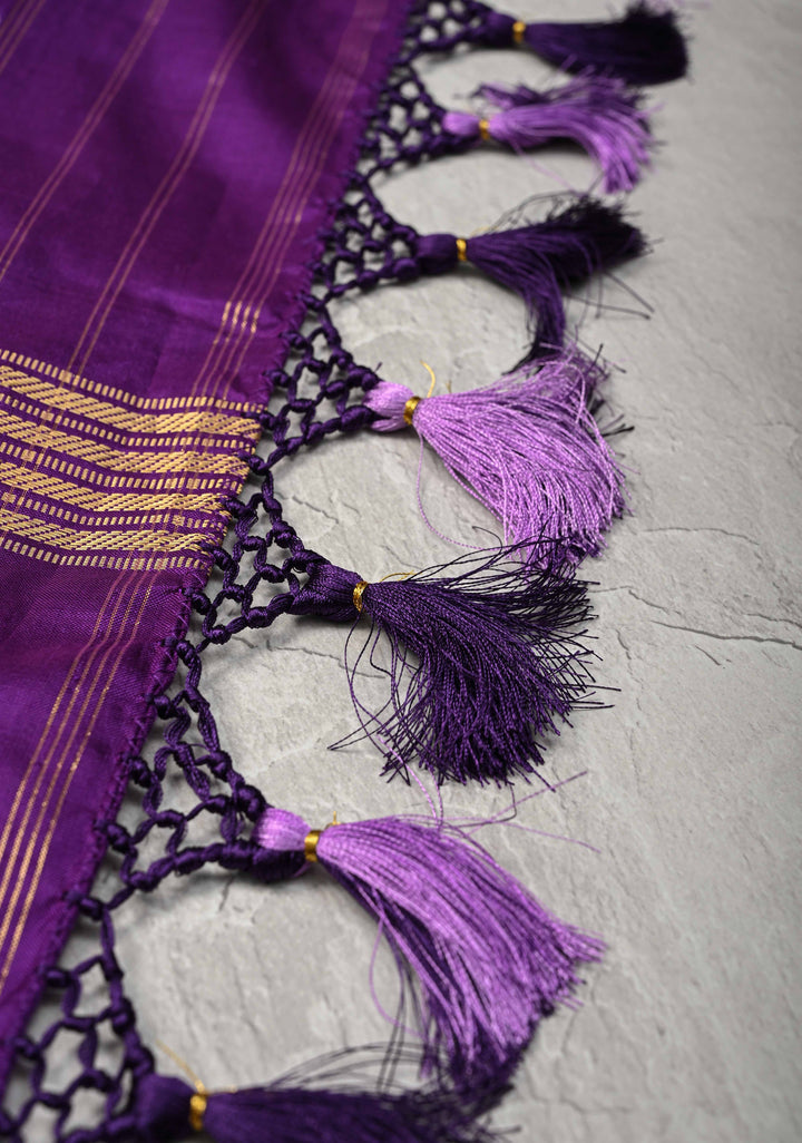 Lavender Pochampally Ikkat Pure Silk Saree with Ikkat Weave and Zari Border  | SILK MARK CERTIFIED