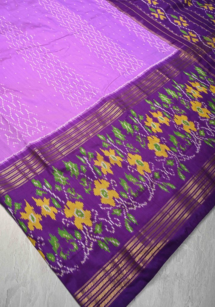 Lavender Pochampally Ikkat Pure Silk Saree with Ikkat Weave and Zari Border  | SILK MARK CERTIFIED