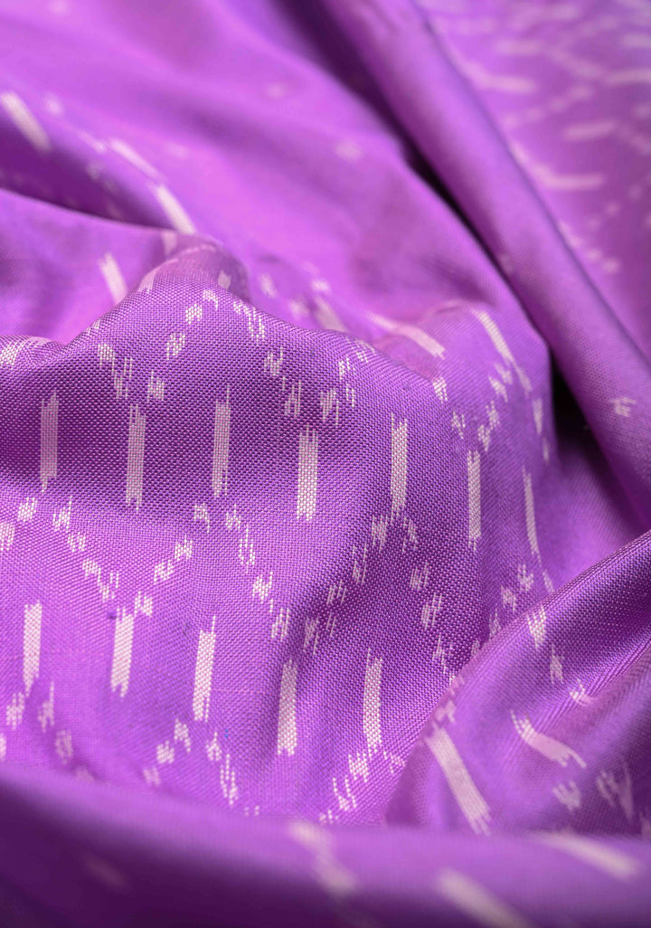 Lavender Pochampally Ikkat Pure Silk Saree with Ikkat Weave and Zari Border  | SILK MARK CERTIFIED