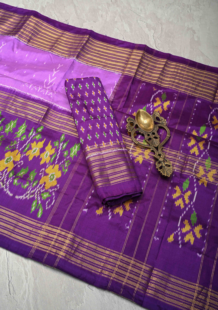 Lavender Pochampally Ikkat Pure Silk Saree with Ikkat Weave and Zari Border  | SILK MARK CERTIFIED