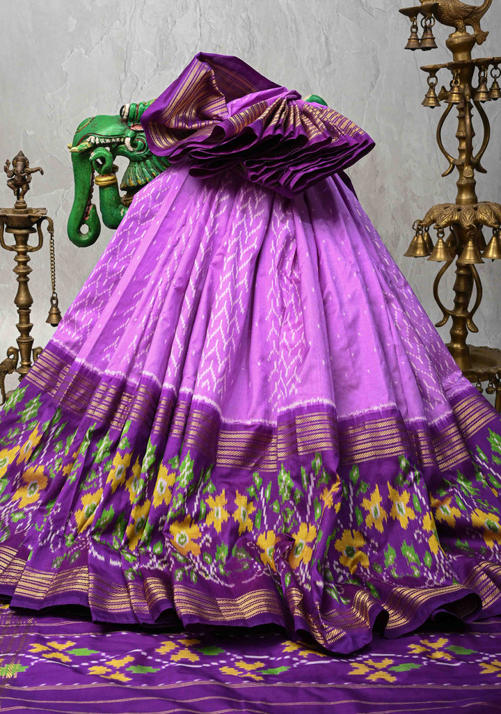 Lavender Pochampally Ikkat Pure Silk Saree with Ikkat Weave and Zari Border  | SILK MARK CERTIFIED