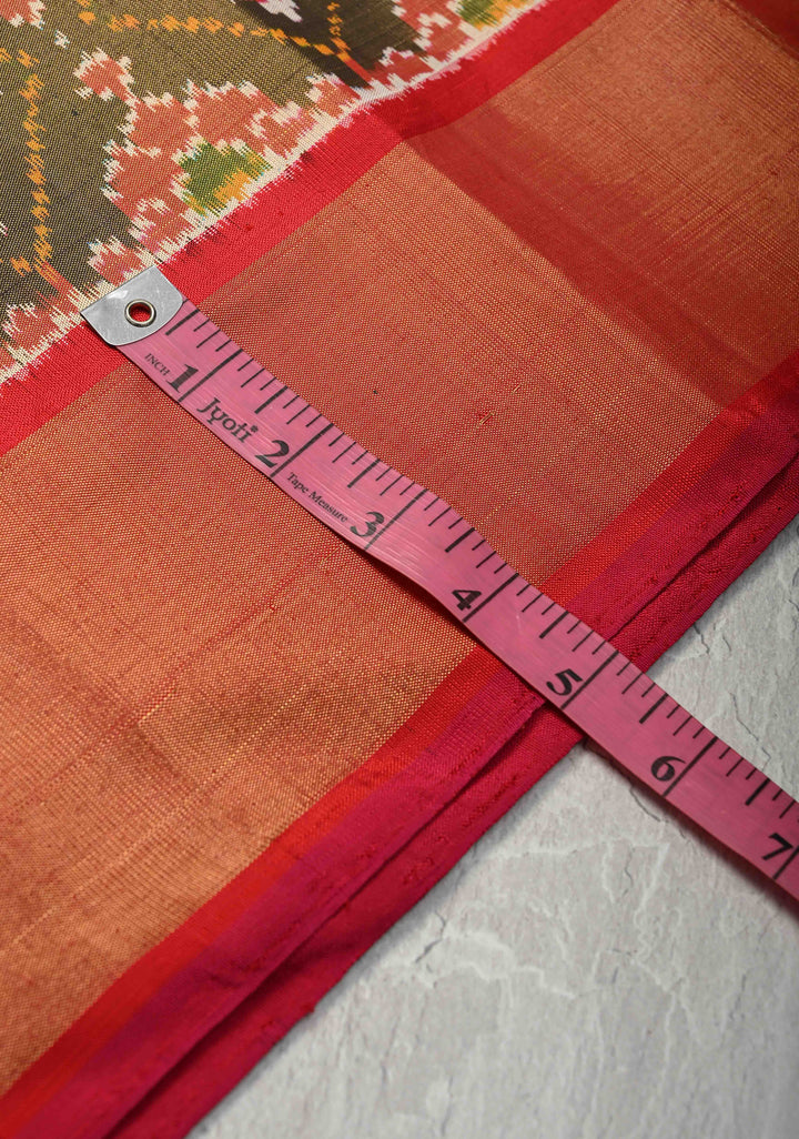 Green Pochampally Ikkat Pure Tissue Silk Saree Geometric Motifs with Tissue Border | SILK MARK CERTIFIED