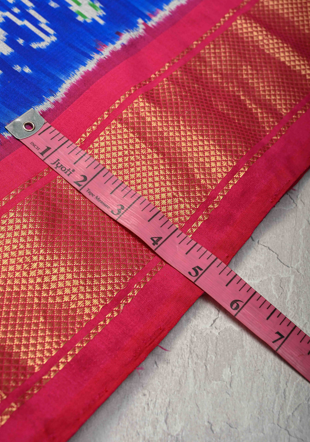 Surajmukhi Blue Pochampally Ikkat Pure Silk Saree with Floral Brocade and Contrast Zari Border  | SILK MARK CERTIFIED