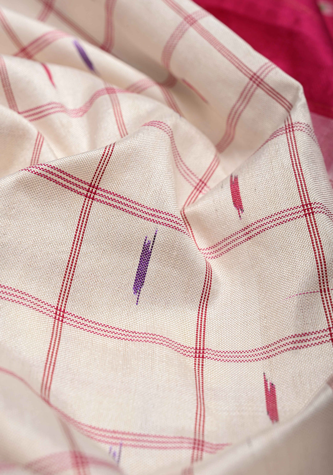 White Pochampally Ikkat Pure Silk Saree with Checks and Zari Panel on Multicolor Pallum Pazhamum Border  | SILK MARK CERTIFIED