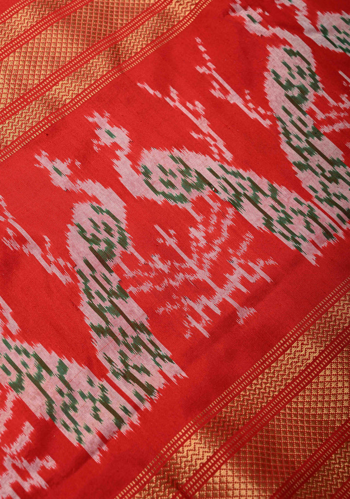 Ivory Patola Kanjivaram Fusion Silk Saree with Zari Border and ikkat pallu | SILK MARK CERTIFIED
