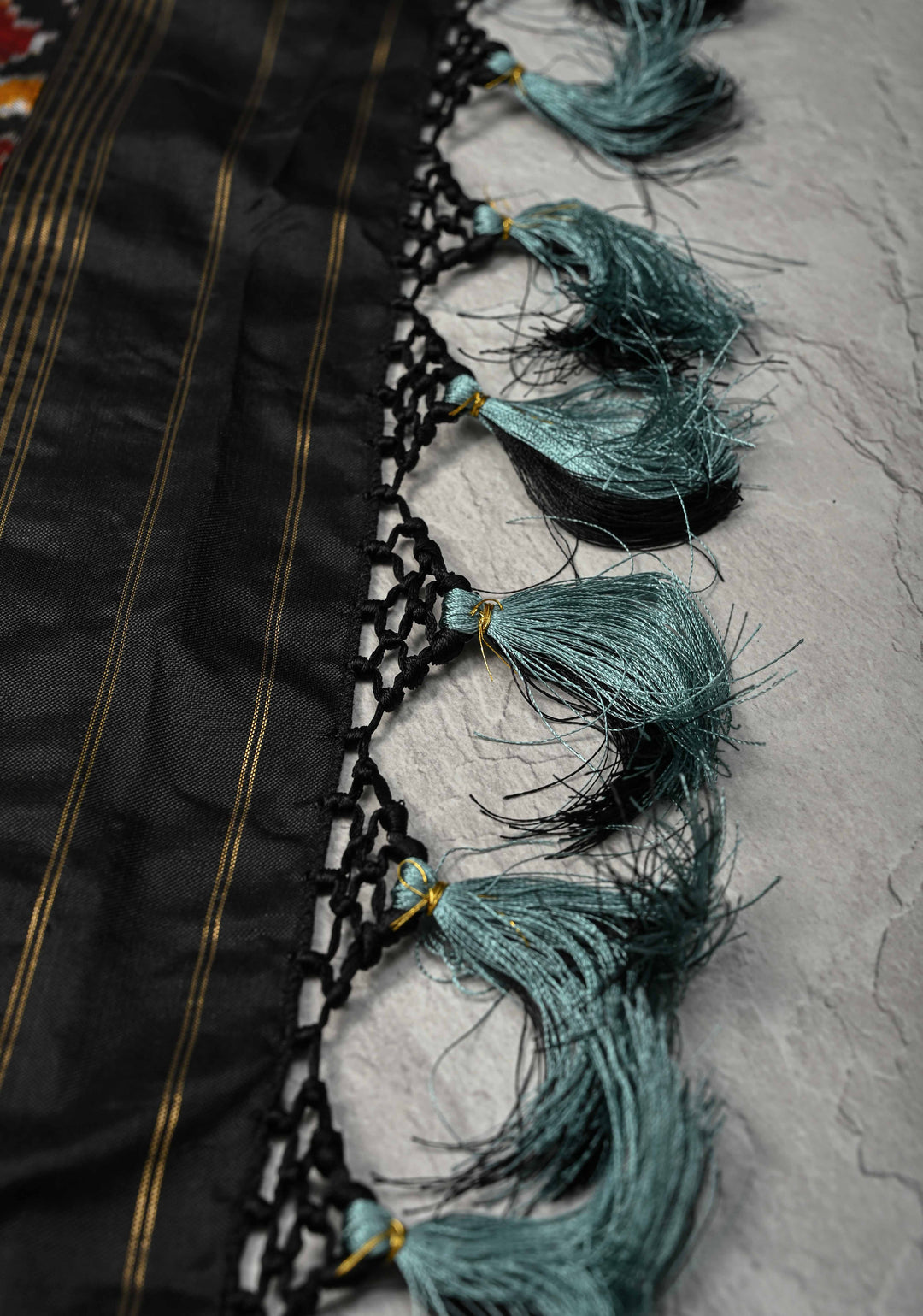 Sage Dual tone Pochampally Ikkat Pure Silk Saree with Contrast Black Border | SILK MARK CERTIFIED