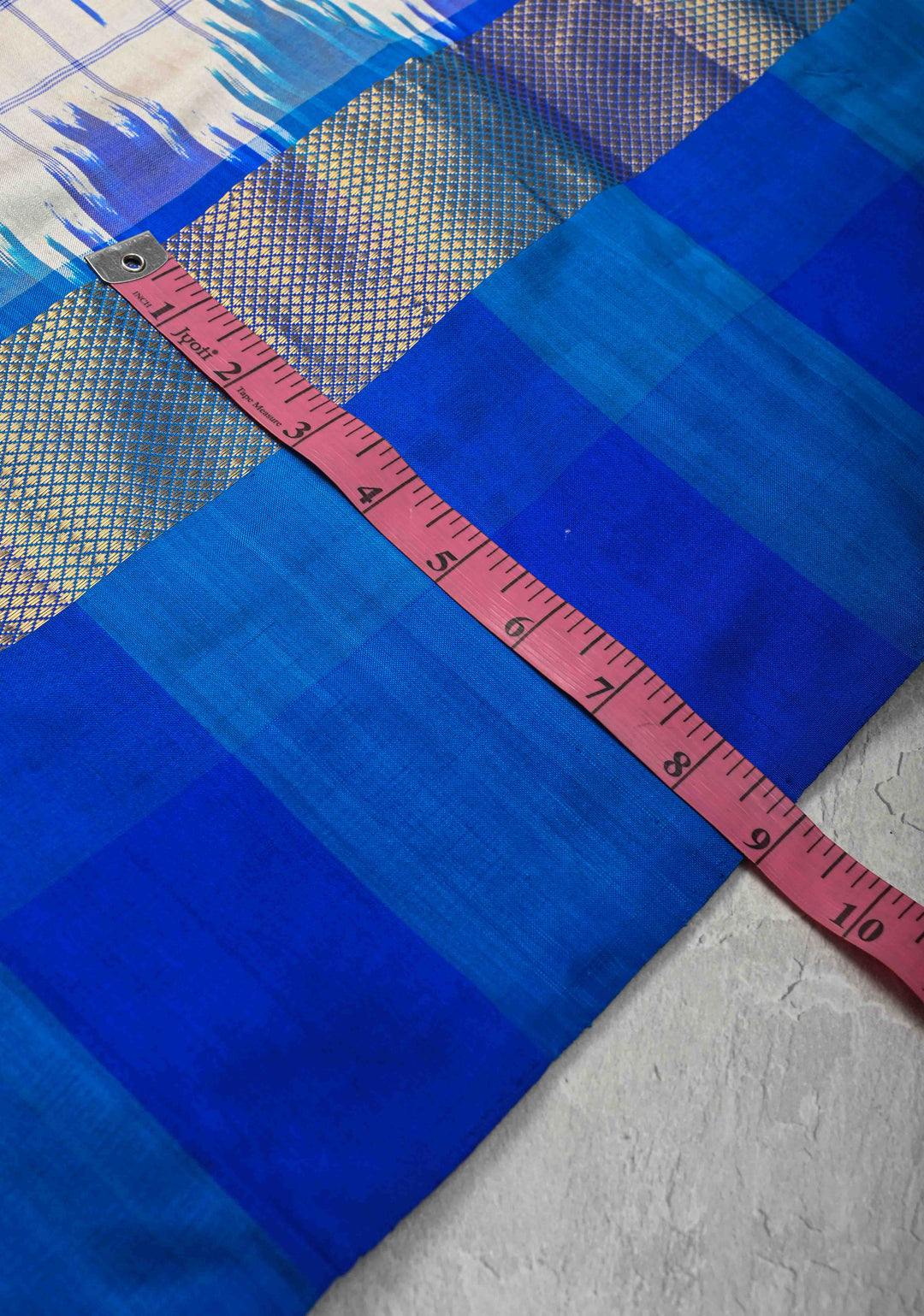 Off White  Ikkat Silk Saree with with Checks and Zari Panel on Multicolor Pallum Pazhamum Border | SILK MARK CERTIFIED
