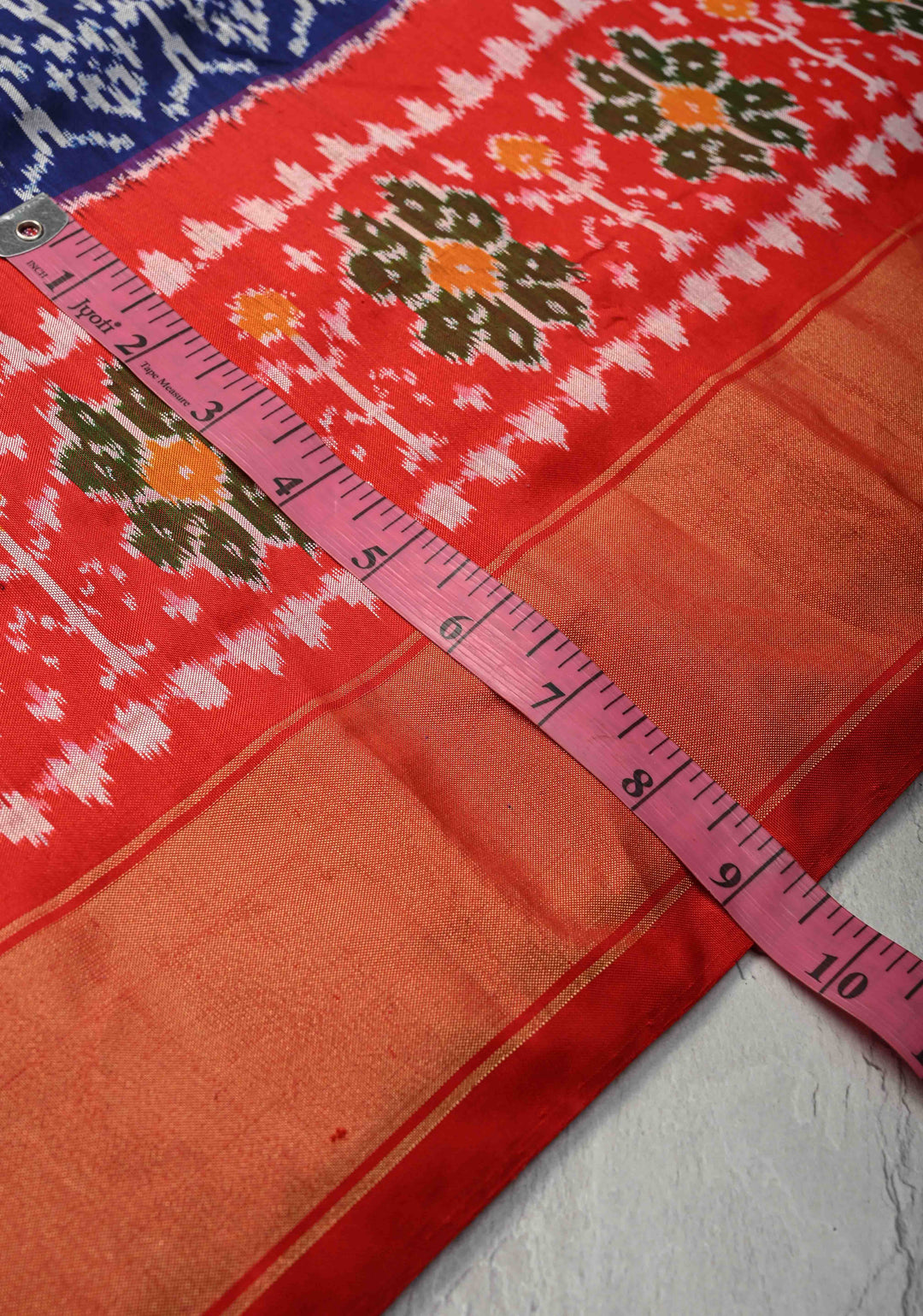 Indonesian pattern Navy Blue Pochampally Ikkat Pure Brocade Silk Saree  and Contrast Panel Zari Border | SILK MARK CERTIFIED