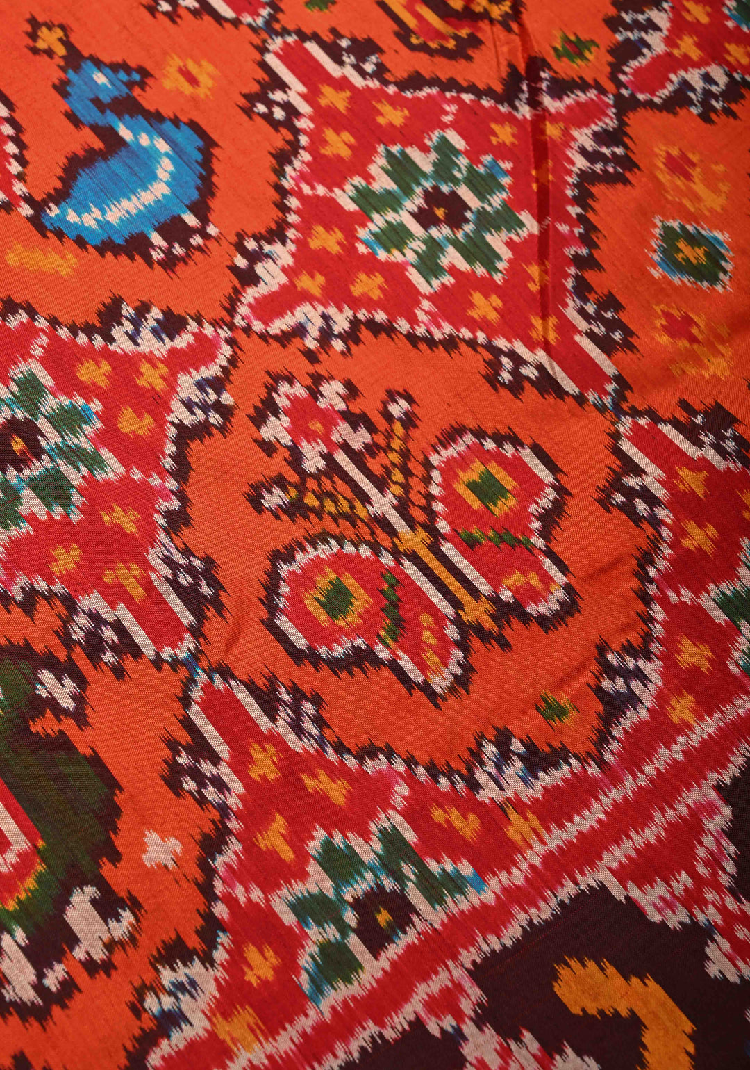 Fiery Orange Pochampally Ikkat Pure Silk Saree with Vanasingarm Patola Brocade and Zari Border | SILK MARK CERTIFIED