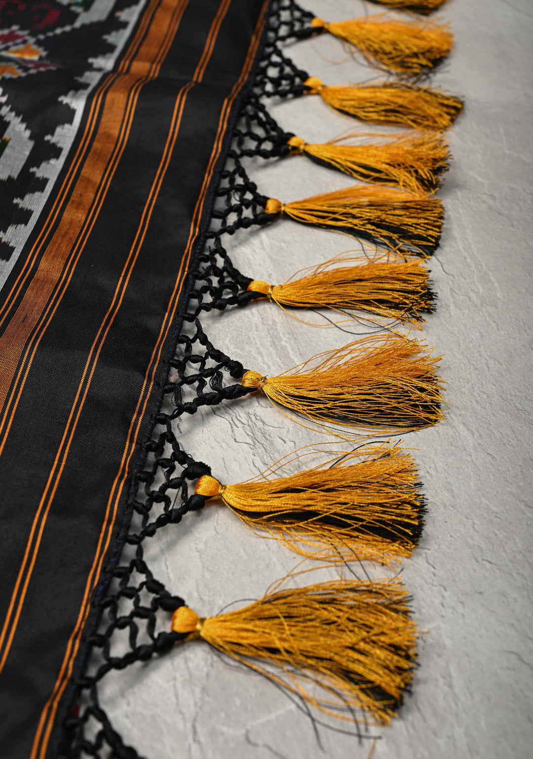 Black Pochampally Ikkat Pure Silk Saree with Leheria pattern and Border  | SILK MARK CERTIFIED