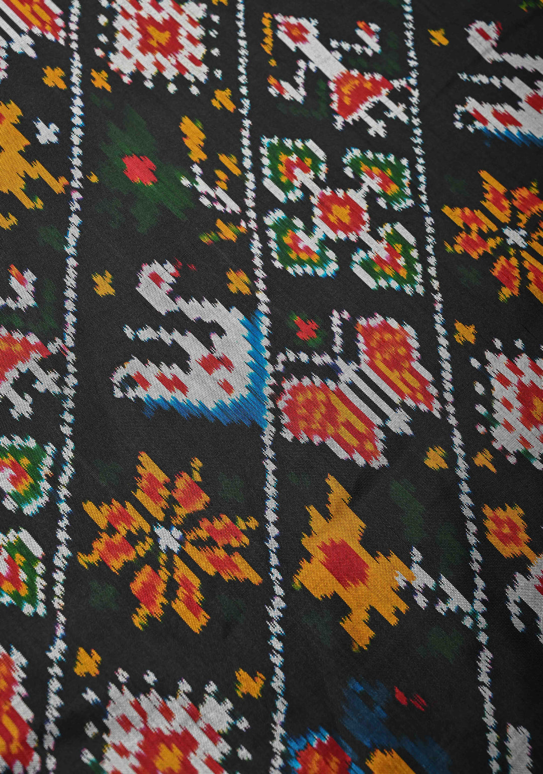 Black Pochampally Ikkat Pure Silk Saree with Leheria pattern and Border  | SILK MARK CERTIFIED