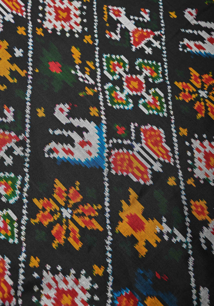Black Pochampally Ikkat Pure Silk Saree with Leheria pattern and Border  | SILK MARK CERTIFIED