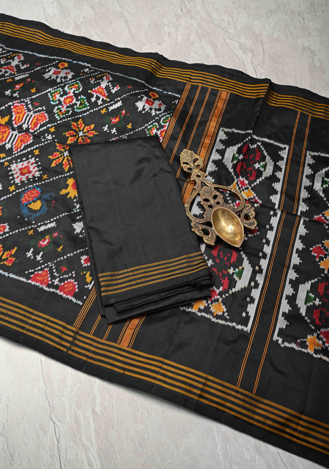 Black Pochampally Ikkat Pure Silk Saree with Leheria pattern and Border  | SILK MARK CERTIFIED