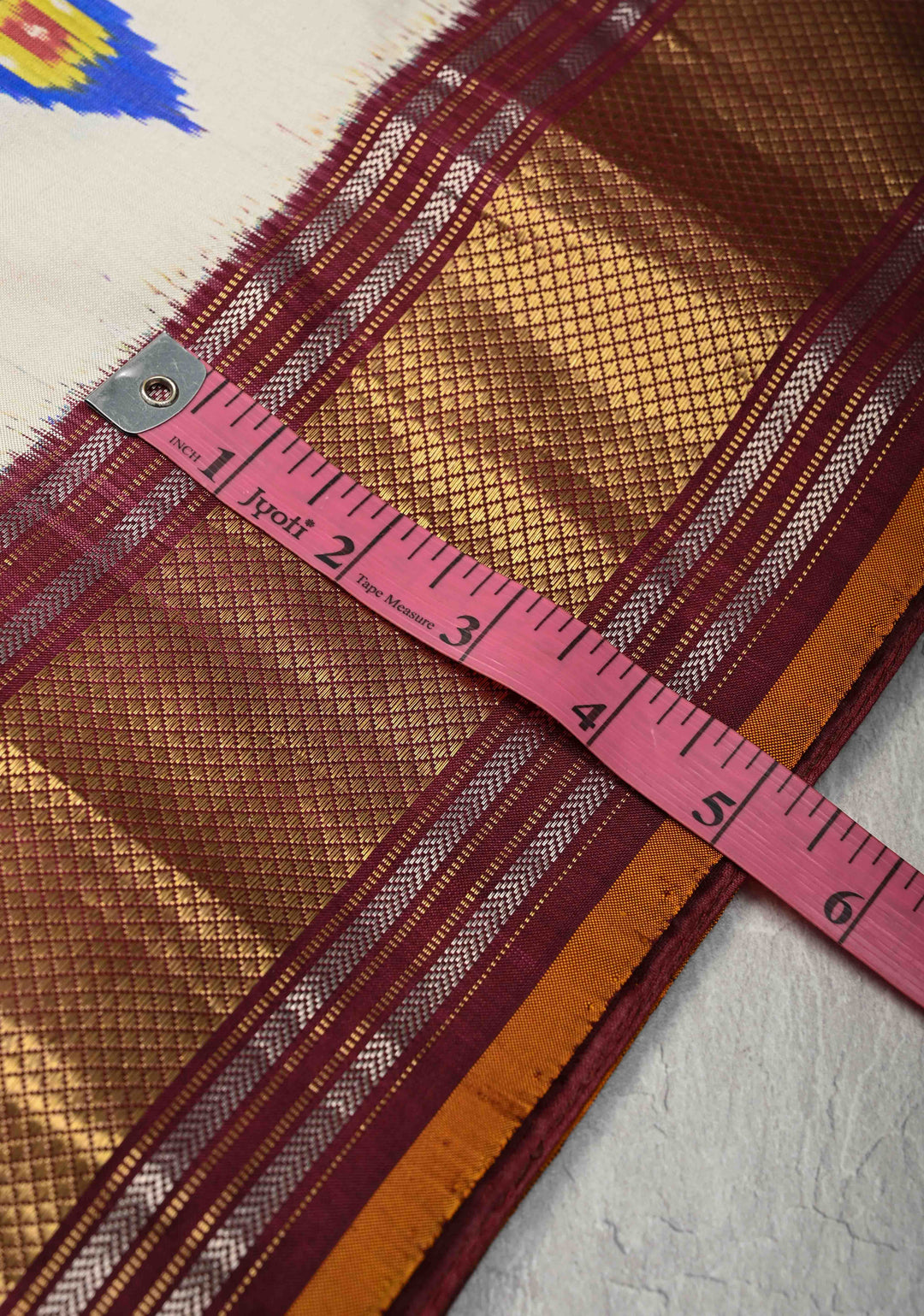 Off White Pochampally Ikkat Pure Silk Saree with Peacock Motifs and Contrast Zari Border | SILK MARK CERTIFIED