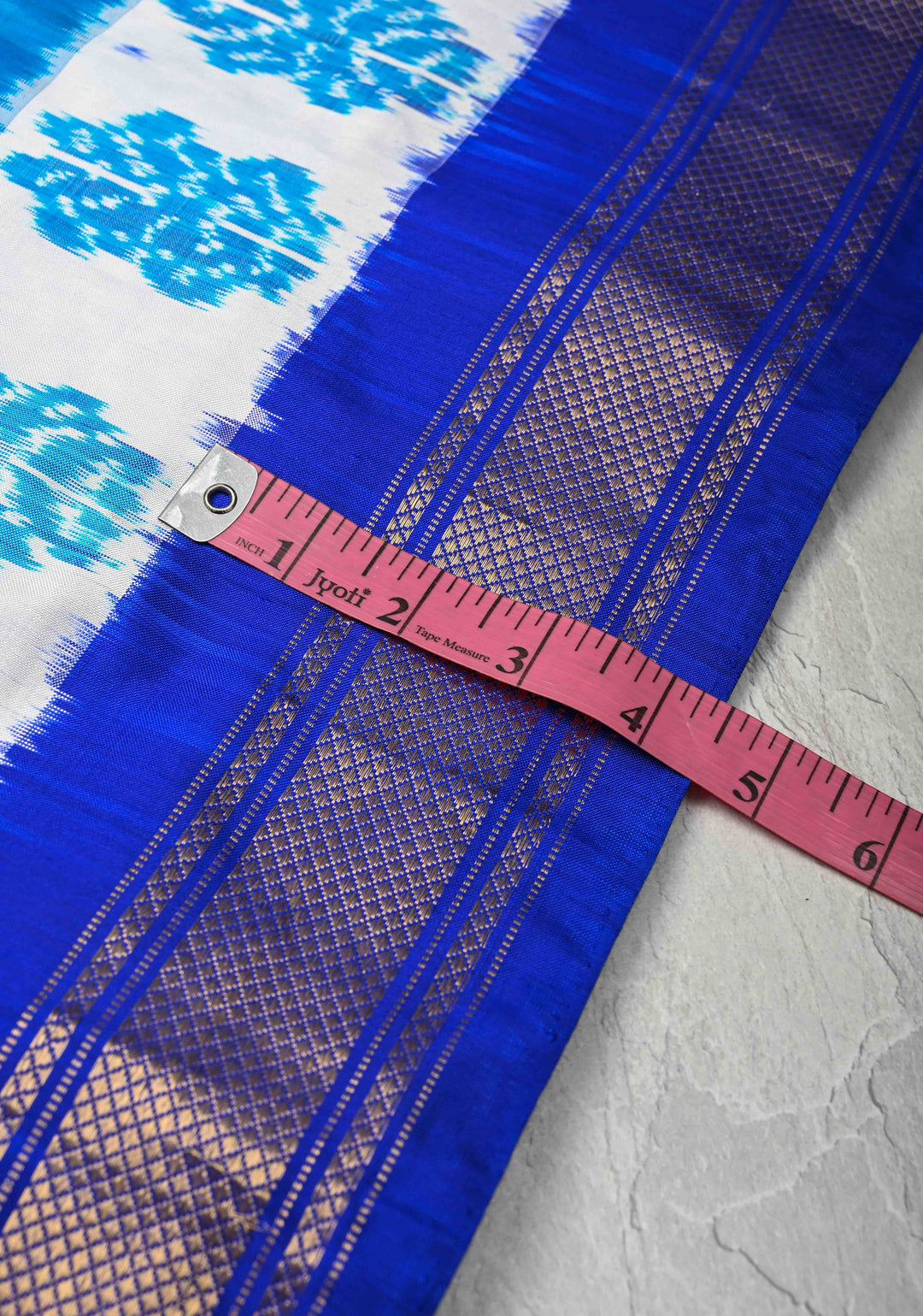 Blue and white Pochampally Ikkat Pure Silk Saree Geometric Brocade and Contrast Zari  Border | SILK MARK CERTIFIED