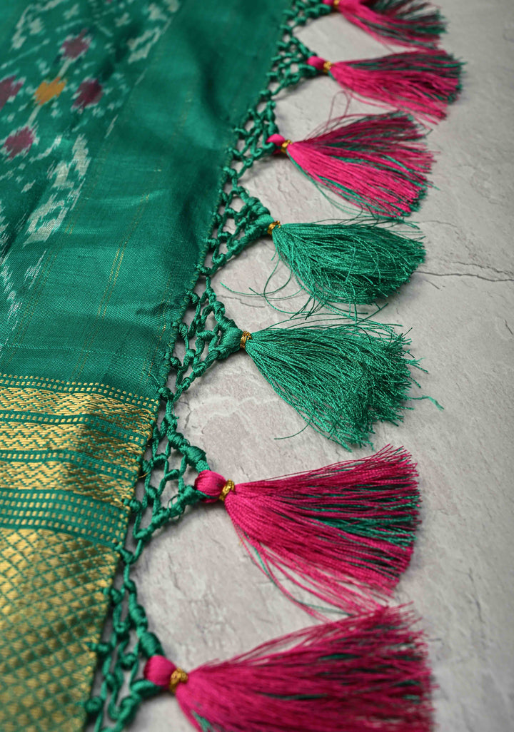 Pink Pochampally Ikkat Pure Silk Saree Patola Brocade and Contrast Zari  Border | SILK MARK CERTIFIED