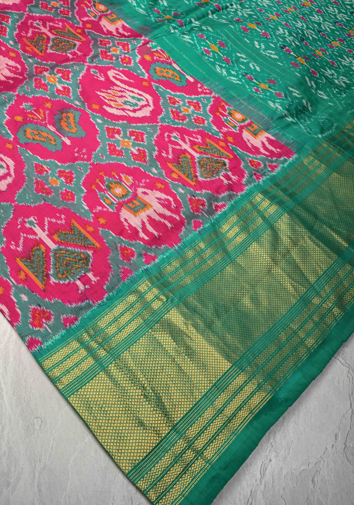 Pink Pochampally Ikkat Pure Silk Saree Patola Brocade and Contrast Zari  Border | SILK MARK CERTIFIED