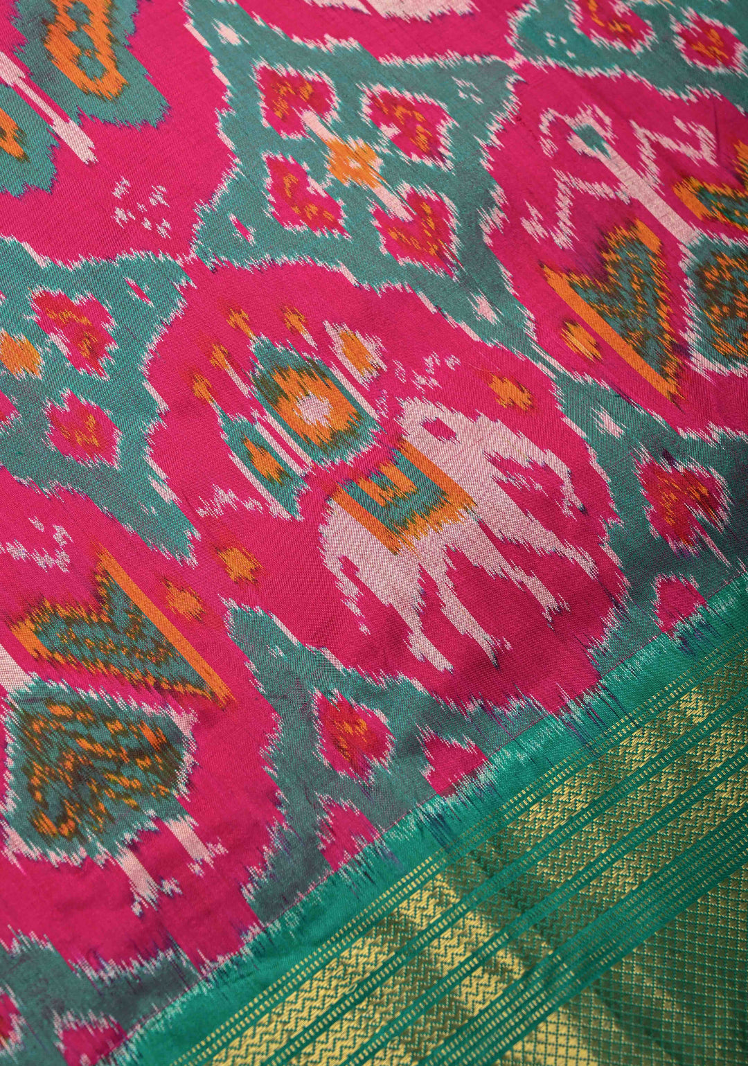 Pink Pochampally Ikkat Pure Silk Saree Patola Brocade and Contrast Zari  Border | SILK MARK CERTIFIED