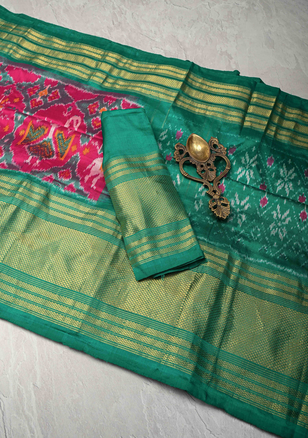Pink Pochampally Ikkat Pure Silk Saree Patola Brocade and Contrast Zari  Border | SILK MARK CERTIFIED