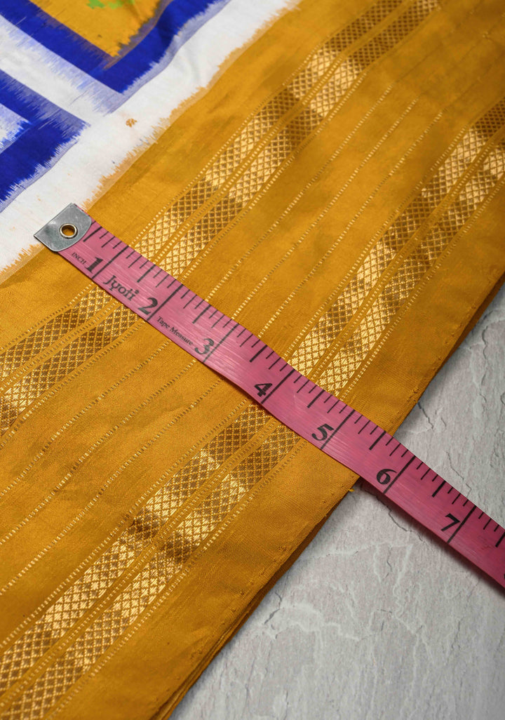 Off White Pochampally Ikkat Pure Silk Saree with Geometric Pattern and Contrast Zari Border | SILK MARK CERTIFIED
