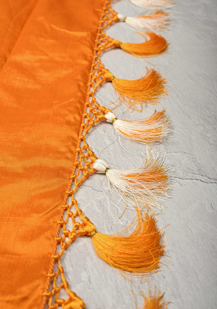 Off White Pochampally Ikkat Pure Silk Saree with Contrast Mustard Border | SILK MARK CERTIFIED
