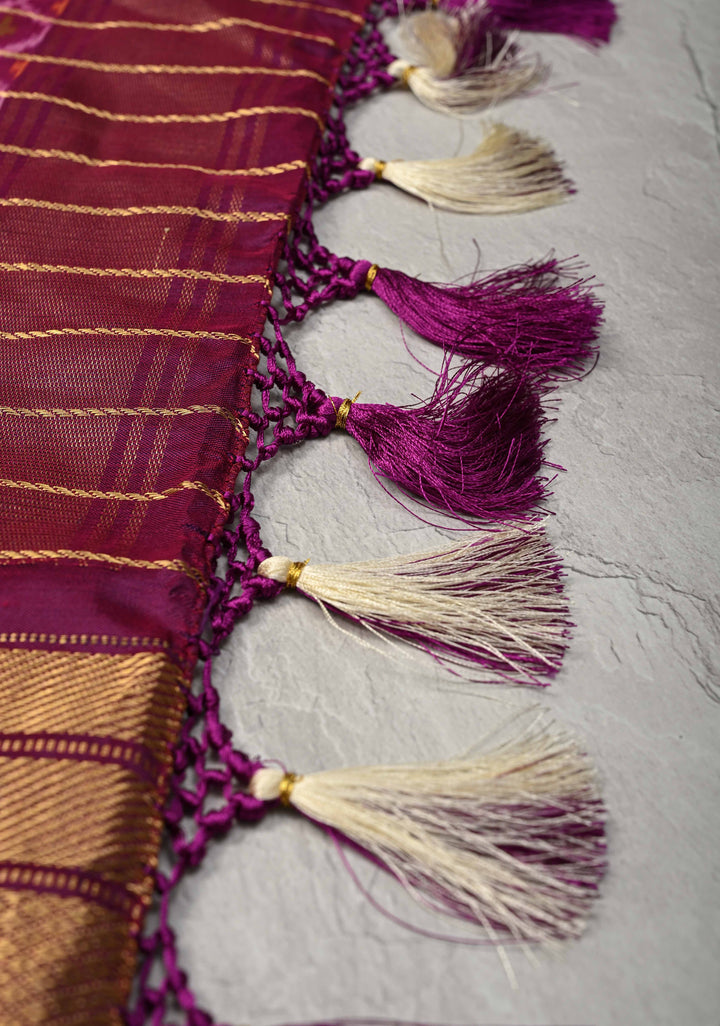 Off White Pochampally Ikkat Pure Silk Saree with Zari Checks and Contrast Wide Zari Border | SILK MARK CERTIFIED