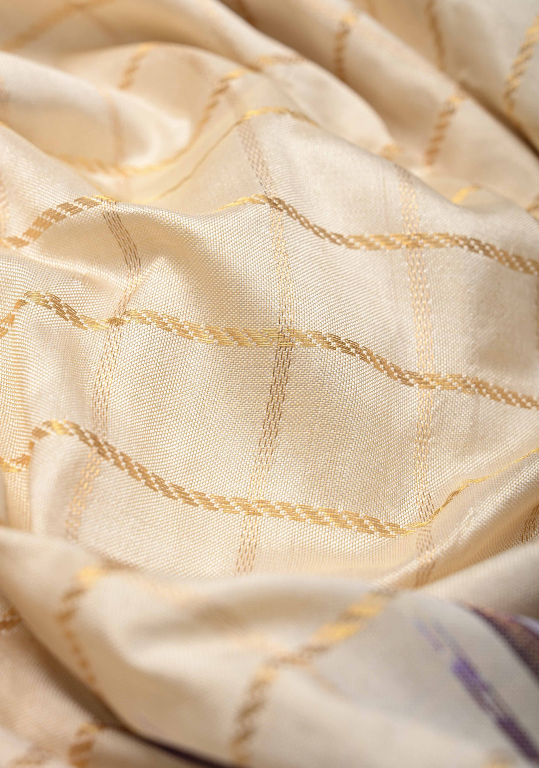 Off White Pochampally Ikkat Pure Silk Saree with Zari Checks and Contrast Wide Zari Border | SILK MARK CERTIFIED