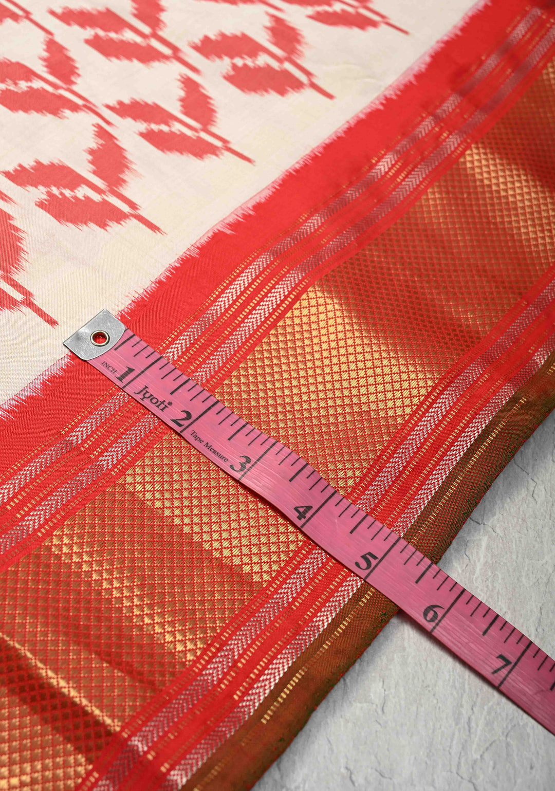 Off White Pochampally Ikkat Pure Silk Saree with Contrast Zari Border | SILK MARK CERTIFIED