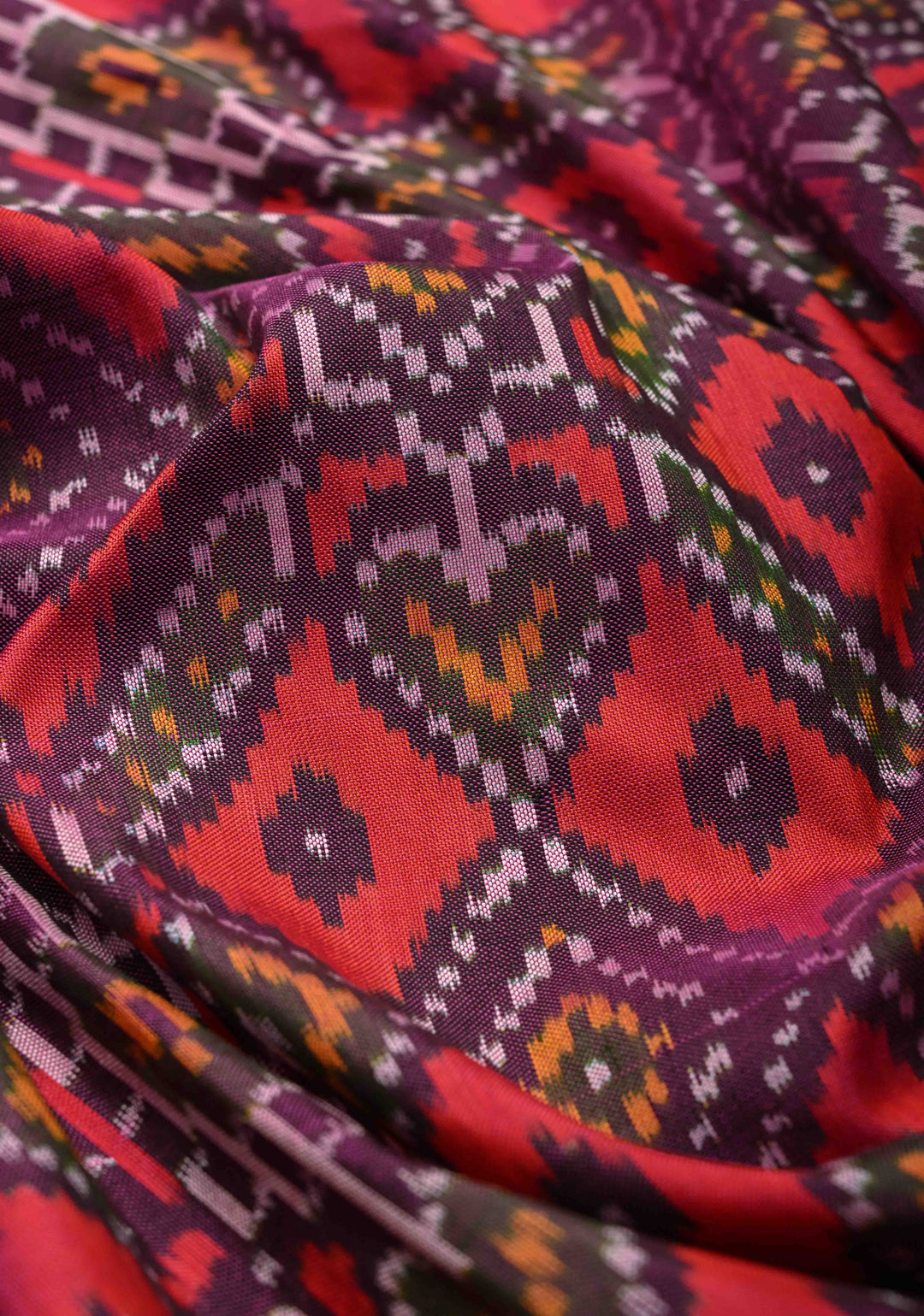 Purple Ikkat Patola Kanjivaram Fusion Silk Saree with Contrast Pink Zari Border | SILK MARK CERTIFIED