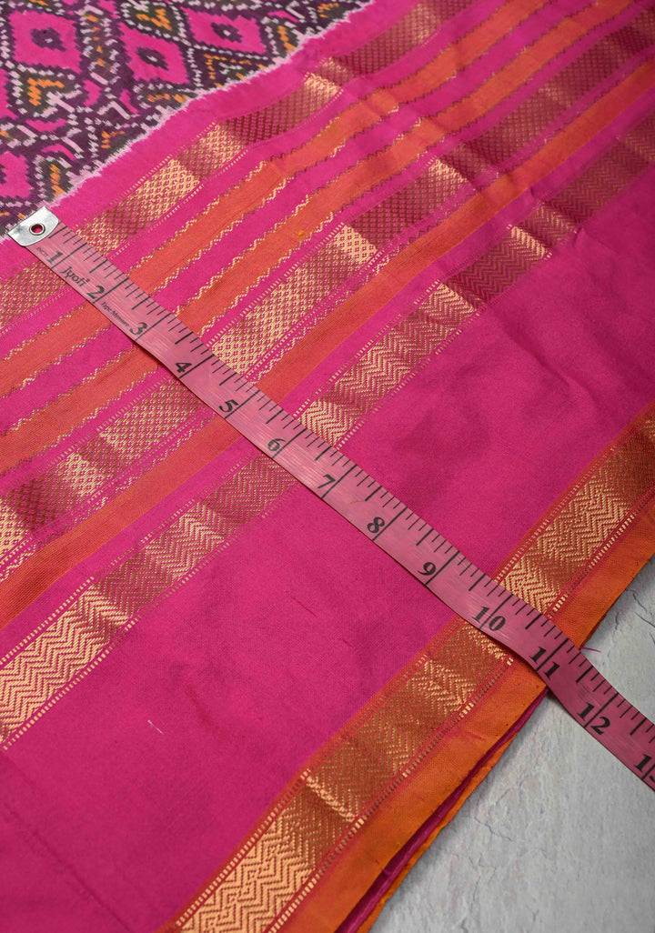 Fuchsia Pochampally Ikkat Pure Silk Saree with Brocade and Wide Zari Border  | SILK MARK CERTIFIED