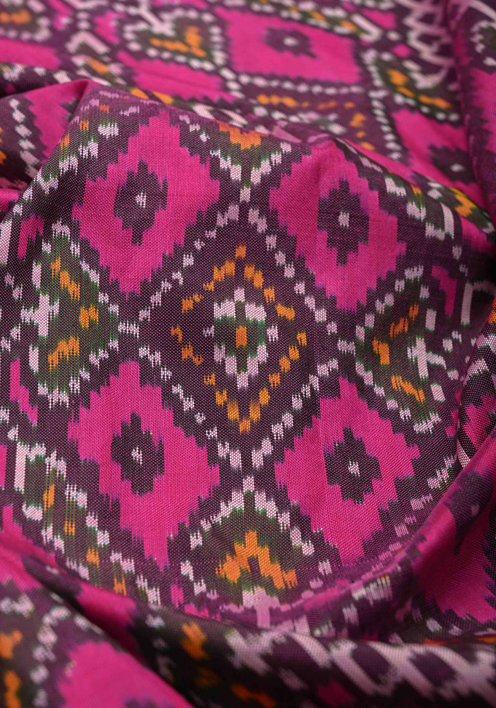 Fuchsia Pochampally Ikkat Pure Silk Saree with Brocade and Wide Zari Border  | SILK MARK CERTIFIED