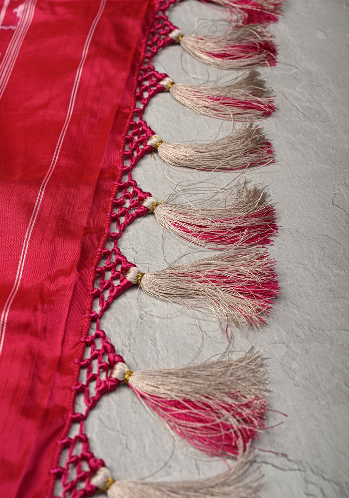 Hot Pink Pochampally Ikkat Pure Silk Saree with Indonesian Ikkat Design | SILK MARK CERTIFIED