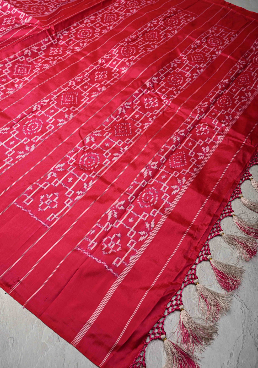 Hot Pink Pochampally Ikkat Pure Silk Saree with Indonesian Ikkat Design | SILK MARK CERTIFIED