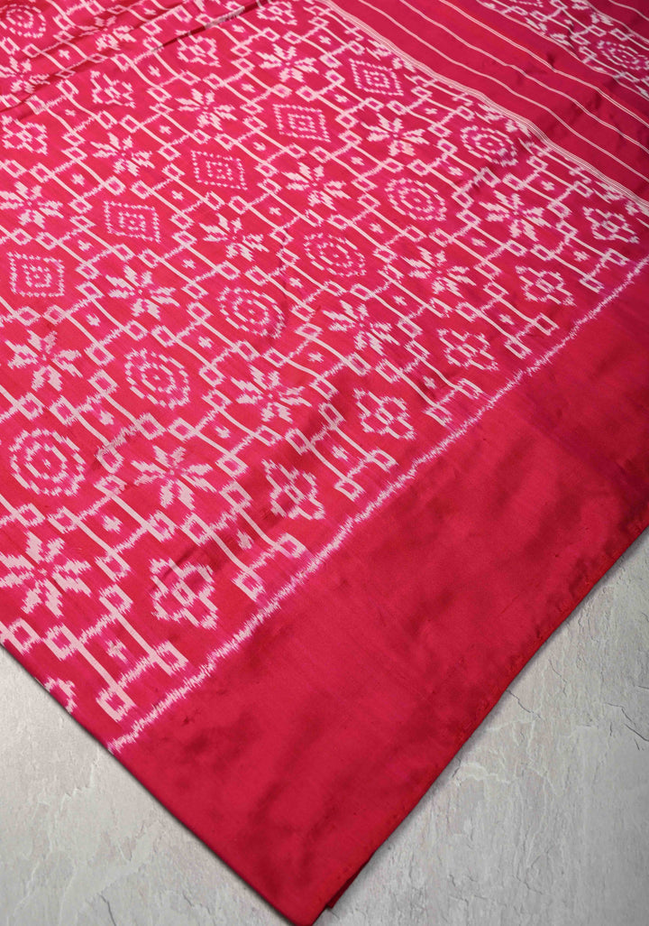 Hot Pink Pochampally Ikkat Pure Silk Saree with Indonesian Ikkat Design | SILK MARK CERTIFIED