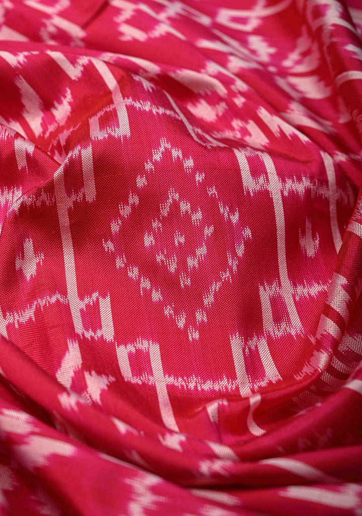 Hot Pink Pochampally Ikkat Pure Silk Saree with Indonesian Ikkat Design | SILK MARK CERTIFIED