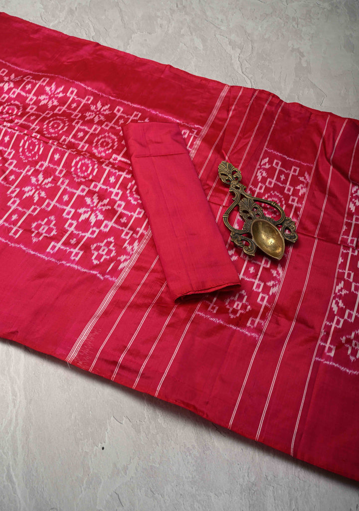 Hot Pink Pochampally Ikkat Pure Silk Saree with Indonesian Ikkat Design | SILK MARK CERTIFIED