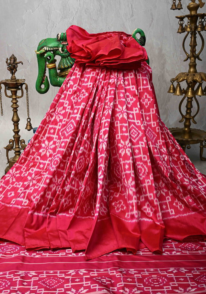 Hot Pink Pochampally Ikkat Pure Silk Saree with Indonesian Ikkat Design | SILK MARK CERTIFIED