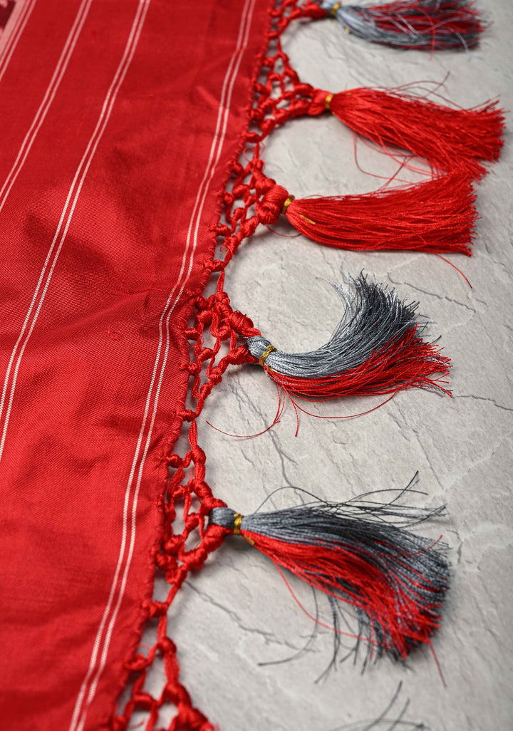 Off White Pochampally Ikkat Pure Silk Saree Patola Brocade and Contrast Zari Border | SILK MARK CERTIFIED